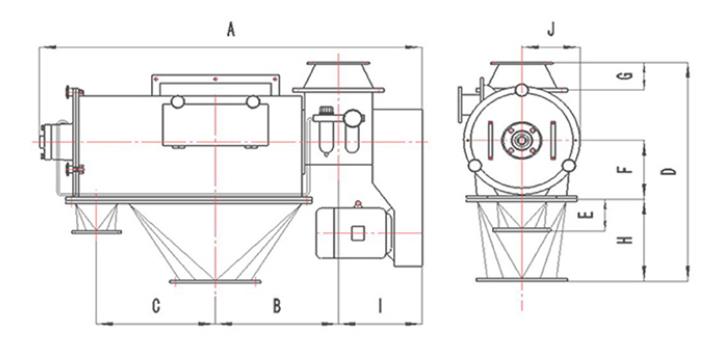 WQS氣流篩外形尺寸示意圖 WQS氣流篩外形尺寸示意圖-河南振江機(jī)械